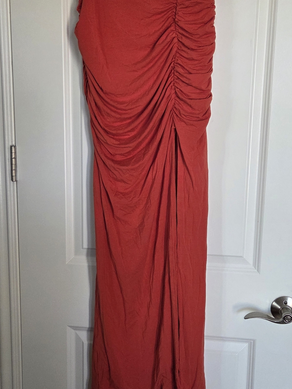 Klassy Network Rust Orange Ruched Maxi Skirt